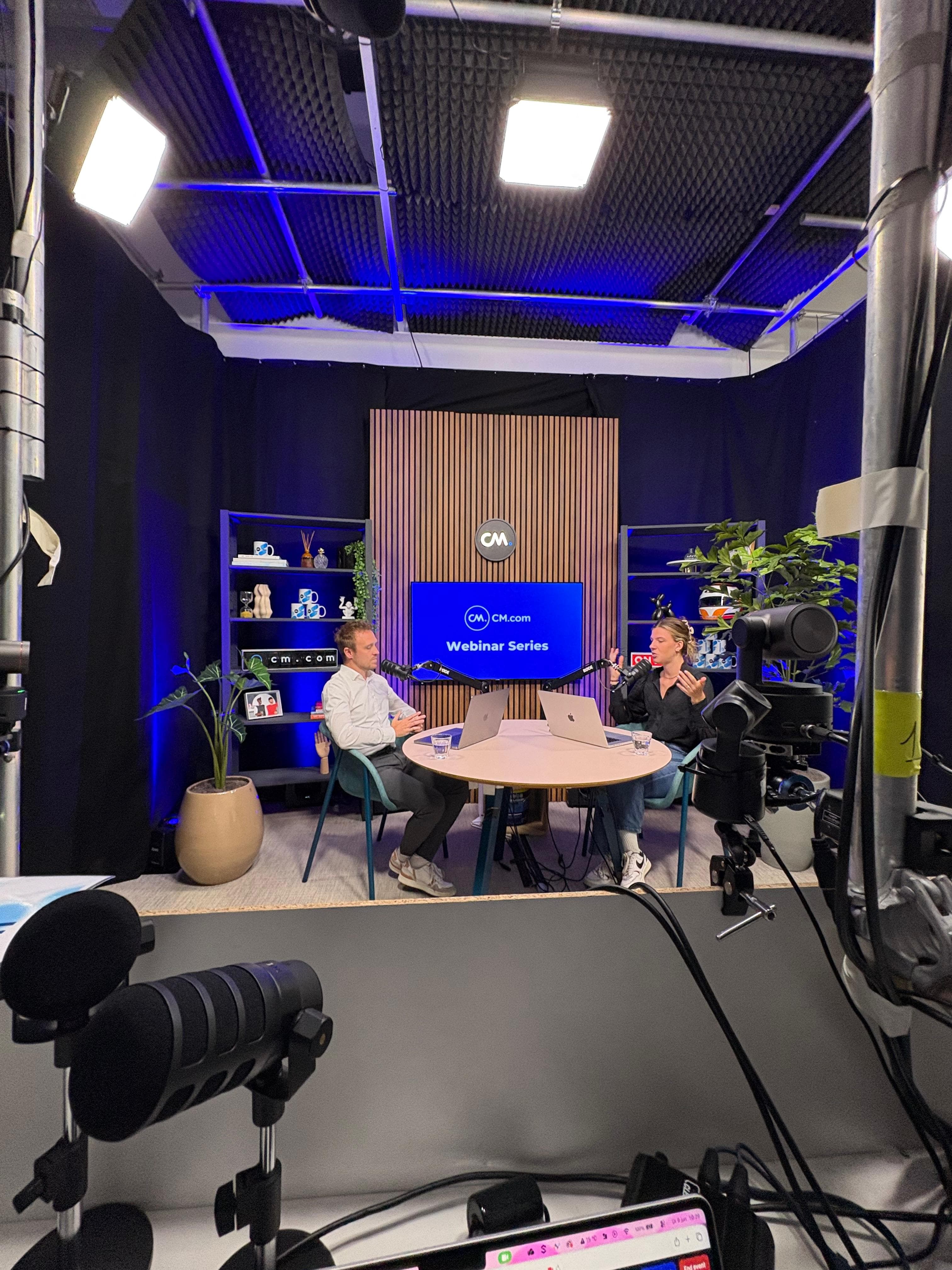 Lonneke recording a podcast at CM.com